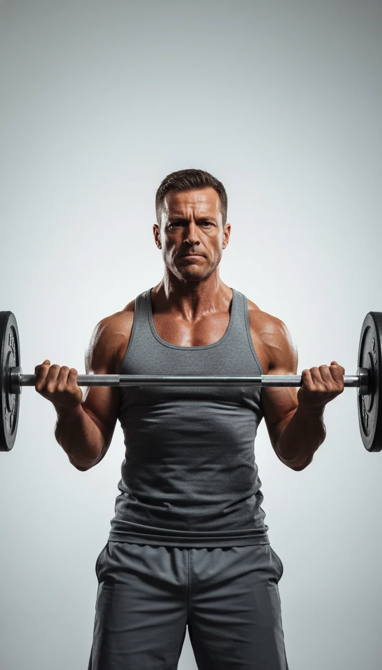 Athletic middle-aged man exercising outdoors.